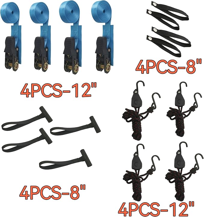Canoe Ratchet Tie Strap 4 PK -12 FT Used for skis, Canoes, and paddleboards | 1000 LB Breaking Strength