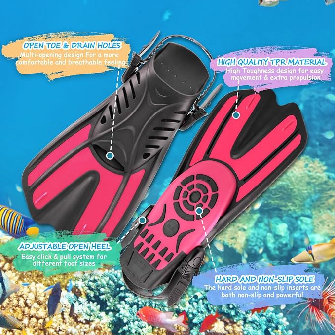 Snorkeling Gear for Kids, 4 in 1 Child Mask Fins Snorkel Set with Panoramic View Anti Fog Mask, Dry Top Snorkel, Trek Fins and Travel Bag, Kids Snorkeling Set with Fins for Snorkeling Swimming