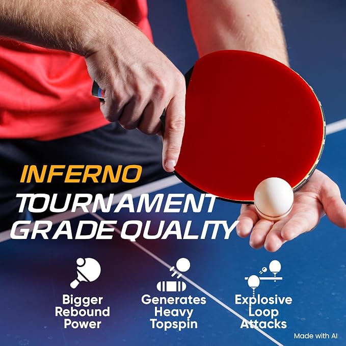 Inferno Table Tennis Paddle – Ply Carbon Blade Ping Pong Paddle for Indoor & Outdoor Games, High-Speed Sports Racket for Adults, Spin & Control, Quality Gift Set w/Carry Case & Box