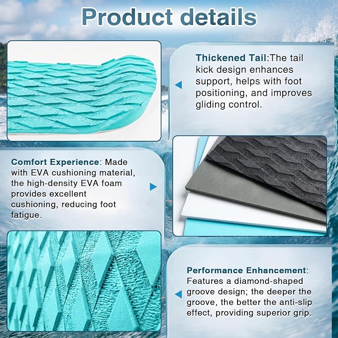 Nuanchu 12 Pcs Sup Deck Traction Pad Tail Pads Skid Proof for Stand up Paddle Board Long Board Surfboard Performance EVA 23.62 x 11.5 x 2 Inches