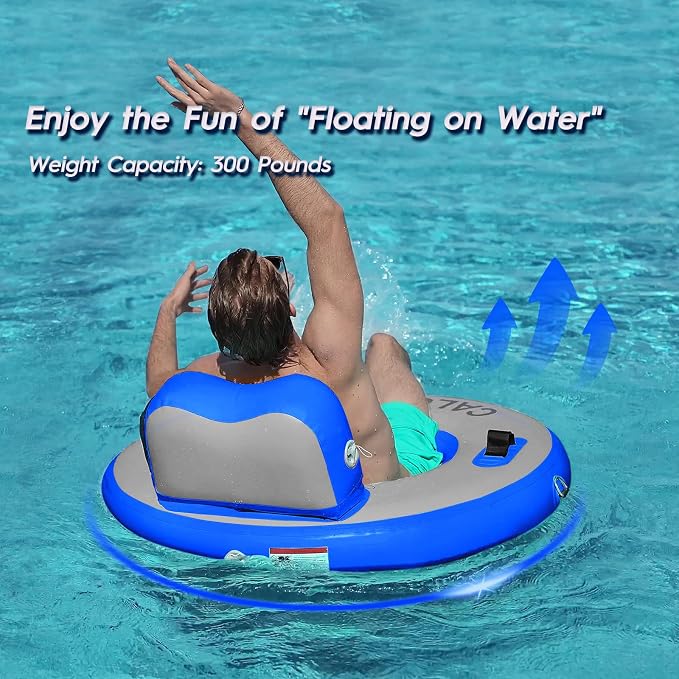 CALOBANA Round Floating Ring Inflatable Water Hammock Heavy Duty River Floats Lake Raft for Adults Tanning Pool Lounger Float Island Platform Pad Mat for Party