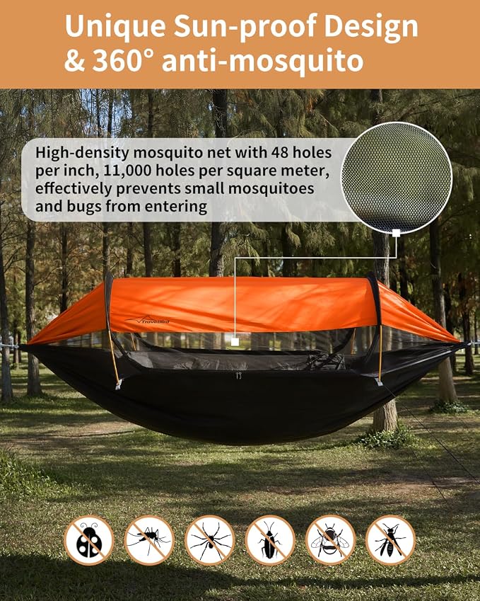 Camping Hammock Tent with Hammock Underquilt, Lightweight Hanging Hammocks Tree Straps, Portable for Hiking, Backpacking