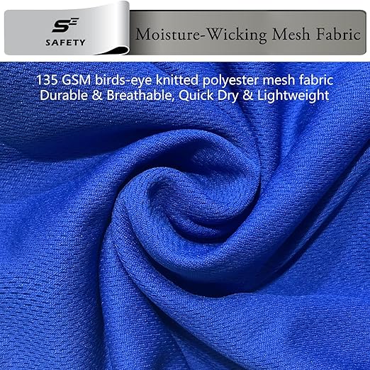 sesafety High Visibility Shirts for Mens Class 3 Hi Vis Reflective Construction Shirts for Men with Pocket Safety T Shirts for Men Work Shirt for Mens Short Sleeve Blue Yellow Strips 3XL
