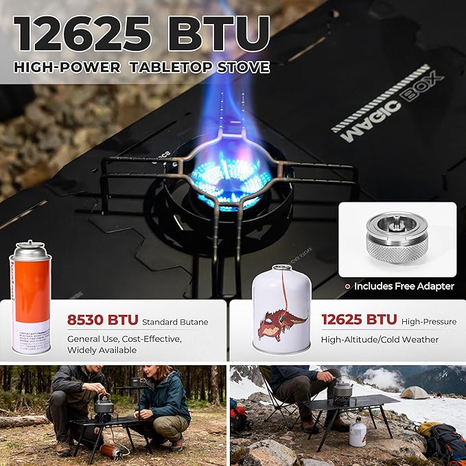 Alocs Camping Gas Stove, IGT Camp Table with Outdoor Stove, Folding Picnic Table with Portable Solo Stove, Carrying Bag, for Beach, Grilling, Hiking, Fishing, Tailgating, Backyard