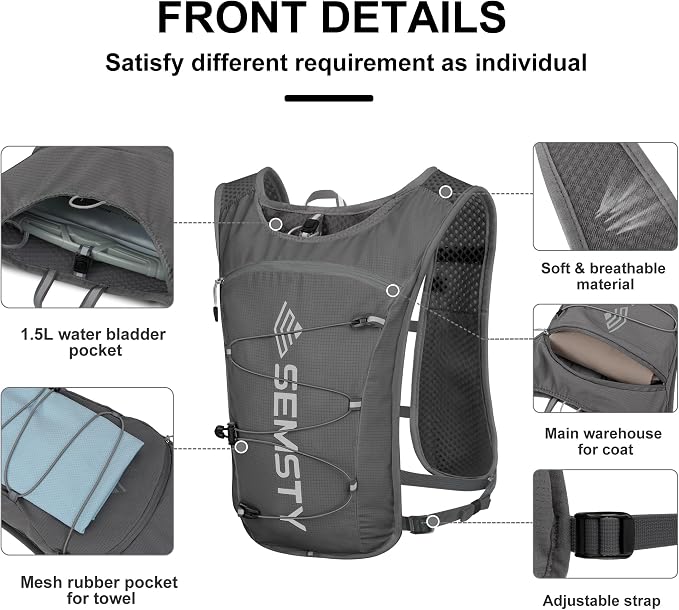 Running Hydration Vest 5L,Running Vest Pack with 1.5L Water Bladder,Lightweight Water Backpack for Hiking Running Cycling