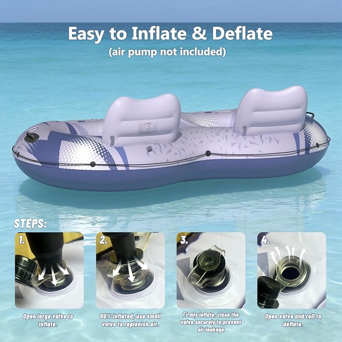 JOSEN Inflatable River Tube Float - 2 Person Heavy Duty River Float, Pool Floats Adult, Lake River Floats Water Tubes for Floating with Removable Cooler & Cupholders for Summer Relaxation