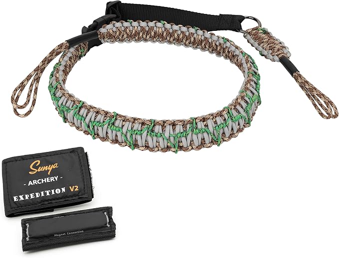 SUNYA Paracord Compound Bow Sling with V2 Upgraded Magnetic Connection System. Lightweight Hands Free Shoulder Carrying Sling for Bow Hunting, Field Archery and 3D