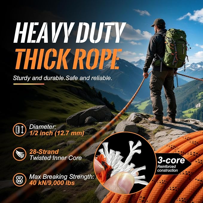 10mm/12.7mm Arborist Rope,3825lbs-9000lbs Double Braided Arborist Bull Rope for Tree Rigging & Pulling,Heavy Duty Rope for Tree Work,Rappelling, Swing Sailing Hiking Camping