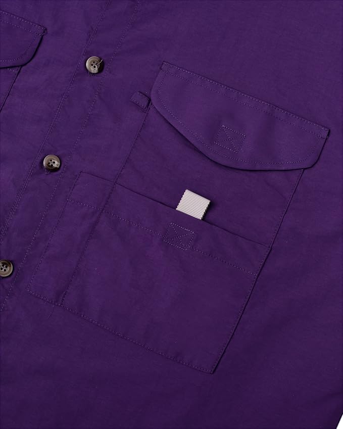 Alimens & Gentle Short Sleeve Fishing Shirt Wicking Fabric Sun Protection Casual Button Down Shirts