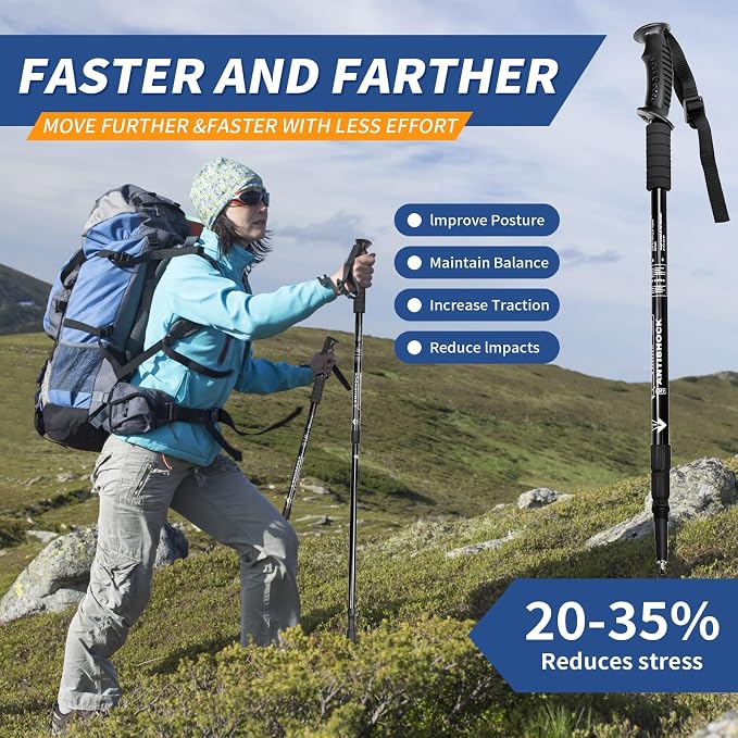 Folding Hiking Poles - 2-Piece Adjustable Trekking Poles, Lightweight Collapsible Walking Stick for Women Men Seniors, Backpacking & Travel
