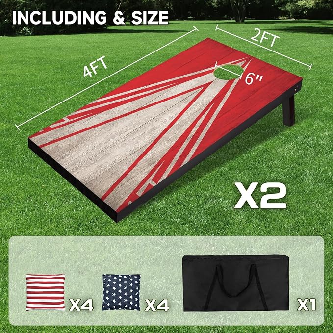 Cornhole Board Set 4x2 Regulation Size Cornhole Set with Carrying Bags & 8 Bean Bags Corn Hole Boards Bean Toss Game for Adults Family Outdoor Lawn Outside Backyard Games