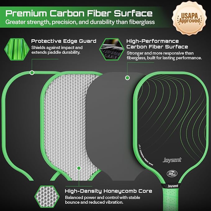 Pickleball Paddles Set, USAPA Approved Carbon Fiber Pickleball Set of 2 with Beginner Pickleball Rackets, Indoor Outdoor Pickle Balls for Adults Men Women, JT-1