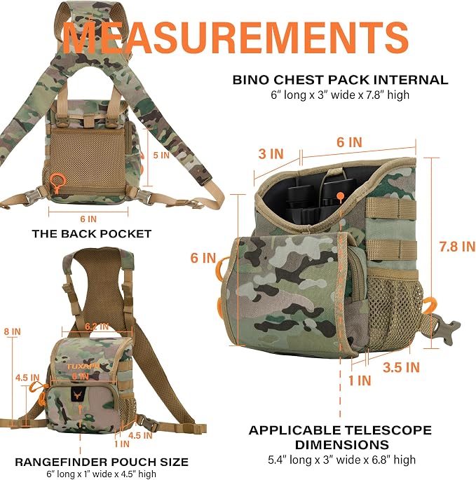 Binocular Harness Chest Pack with Rangefinder Pouch Rain Cover Bino Case for Hunting Hiking Shooting