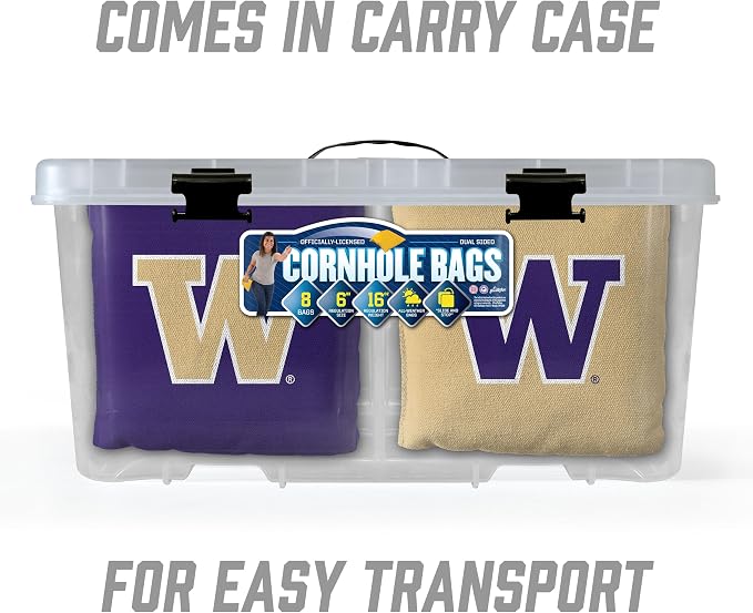 YouTheFan Officially-Licensed NCAA Set of 8 Cornhole Bags - All Weather Dual Sided Slide & Stop - Regulation Size with Carry case