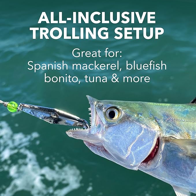 Clarkspoon | Ready to Fish Trolling Kit - Fishing Equipment for Coastal Waters- Great for Spanish Mackerel, Bluefish, Bonito, Tuna, & More - Fishing Kit with Lures, Trolling Sinkers & Planers