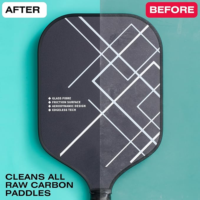 Pickleball Paddle Eraser with Free Overgrip, Best Carbon Fiber Pickle Ball Racket Cleaner, Fast & Easy Rubber Bar to Remove Ball Residue, Dirt, & Minor Scrapes, Scratches (3PCS)