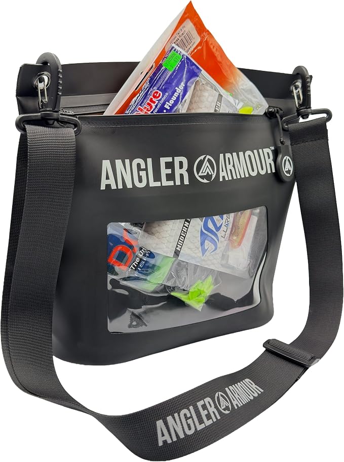 Angler Armour Waterproof Fishing Dry Bag, Fully Submersible Fishing Dry Bags, Heavy Duty Waterproof Gear Storage for Wade Fishing, Kayak, Boat, Jet Ski, Beach & Watersports (Black, Large (6L))