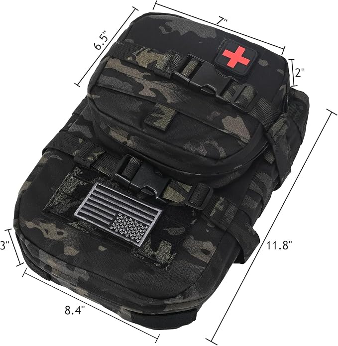 Tactical Mini Molle Hydration Pack,Molle Hydration Carrier with IFAK Pouch&US Flag&Med Patch,Hydropack for 2L Water Bladder