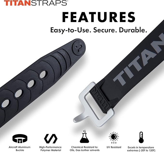 Titan Industrial Straps – Strong & Simple Tie-Downs for Construction (Welders, DIY Home) & 1st Responders – 3 Year Warranty, Batch Tested – 70 lb. Working Load, 36" Length, Black, 2-Pack