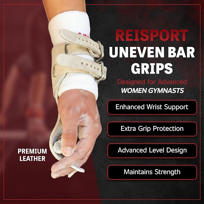 Reisport Men's Ring Gymnastics Grips - Durable Leather Hand Grips for Gymnastics Rings Men & Boys - Gymnastics Equipment & Accessories for Advanced Gymnasts