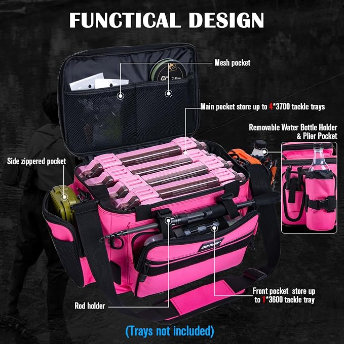 Goture Fishing Tackle Bag with 4PCS 3600 Tackle Boxes | 600D Water-Resistant, Rod Straps, Detachable Bottle Pouch,Waterproof Bottom, Freshwater & Saltwater Gear Storage Fishing Bag