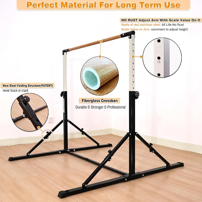 MARFULA 4FT/5FT Gymnastic Bar Set Gymnastics Kip Bar with 5 Ft Length 4Ft Inner Width 5ft Adjust Height Gymnastics Training Bar Equipment for Kids Professional Training Home and Club Use