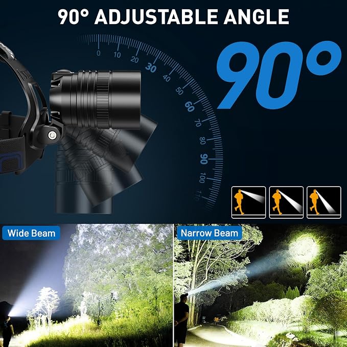 crazybrace Rechargeable Led Headlamp 2Pack, 99000 Lumen Super Bright Head Lamp with 3 Modes & 90° Adjustable, Brightest Headlamp 30H Long Runtime, Powerful Waterproof Headlamps for Adults Camping