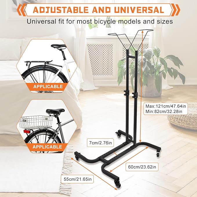 Vertical Bike Parking Stand Adjustable Height for 24"-29" Wheels, Freestanding Bike Rack for MTB and Road Bike, No-Drill Installation Bike Storage for Apartments Garage Indoor Outdoor