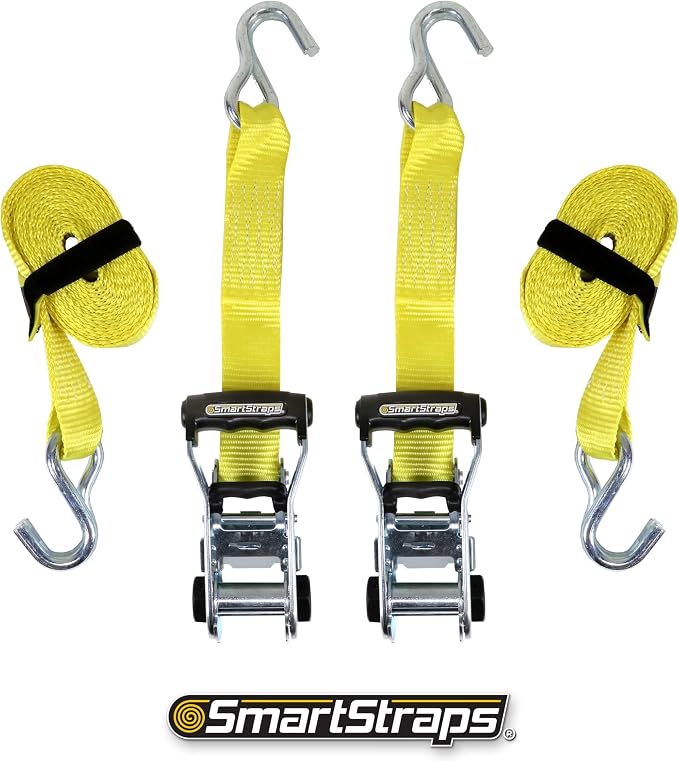 SmartStraps 14’ Ratchet Straps, 2 Pack –5,000lbs Break Strength, 1,667lbs Safe Work Load –Commercial Tie Down Straps for Heavy Duty Cargo, Haul Equipment and Vehicles