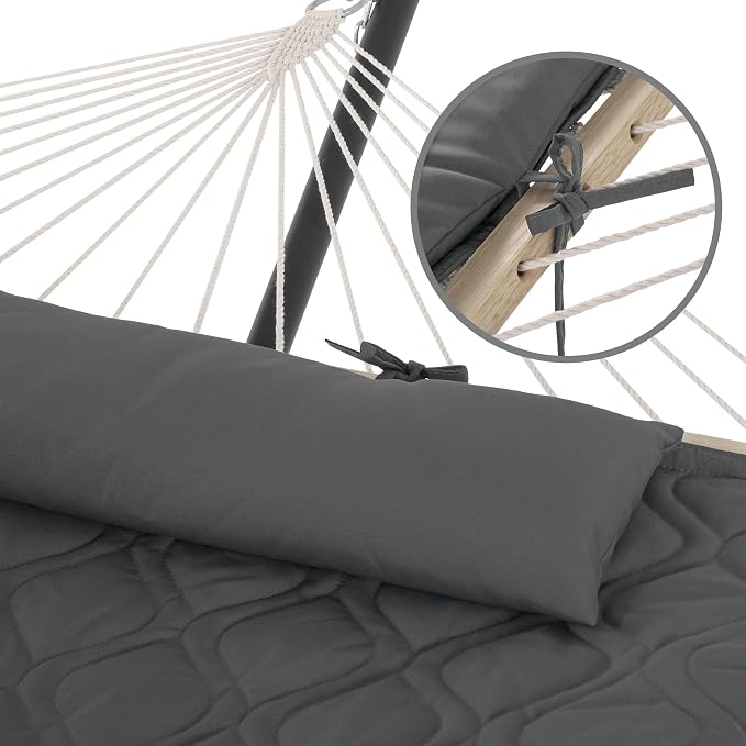 SUNCREAT Hammocks for Outside with Stand, Extra Large 2 Person Hammock with Stand, Carrying Bag, Dark Gray Drops