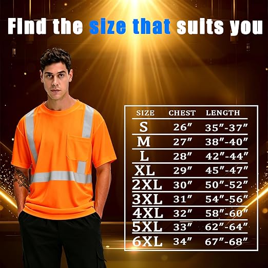 Hi Vis T Shirt Class 3 High Visibility Shirts for Men Safety Shirts with Reflective Strips and Pocket Breathable Construction Work Mesh Short Sleeve