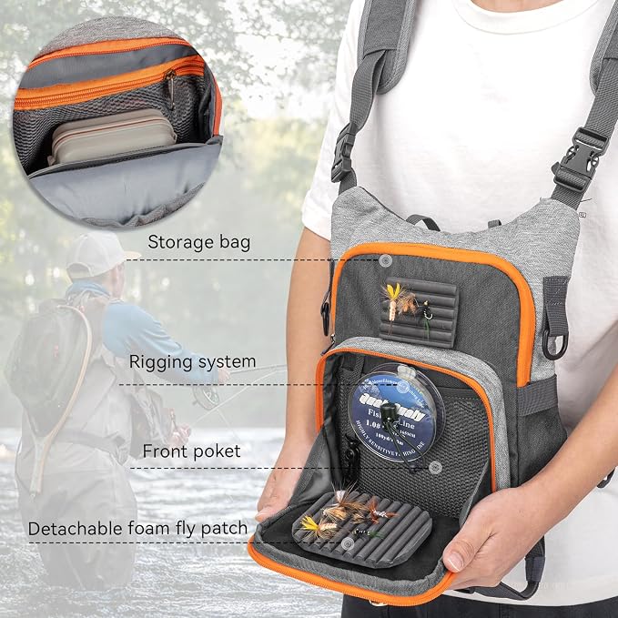 QulayQualy Fly Fishing Pack - Chest Pack with Work Station Lightweight Tackle Fishing Bag with Quick-Release