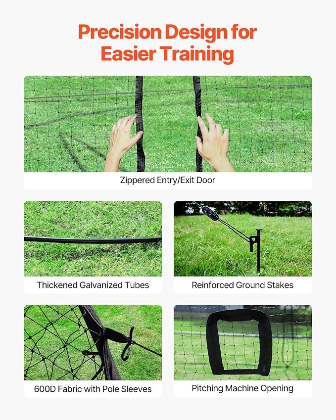 VEVOR Baseball Batting Cage,Professional Softball Baseball Batting Hitting Training Net,Heavy Duty Enclosed PE Practice Portable Pitching Cage Net&Carry Bag,for Backyard,Field,Indoor&Outdoor