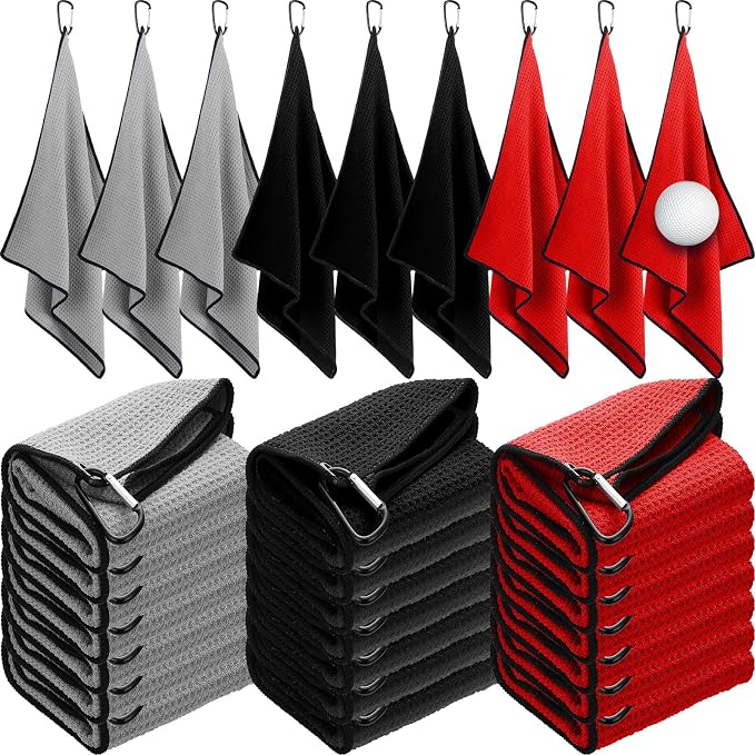 Batiyeer Golf Towels Bulk for Bags 16'' x 24'' Microfiber Waffle Pattern Golf Towels Trifold with Clip for Hiking,Tournament, Yoga