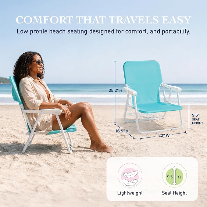 CARIBBEAN JOE Folding Beach Chair, 1 Position Lightweight and Portable Foldable Outdoor Camping Accessories with Carry Strap (Mint, 225lbs Capacity)