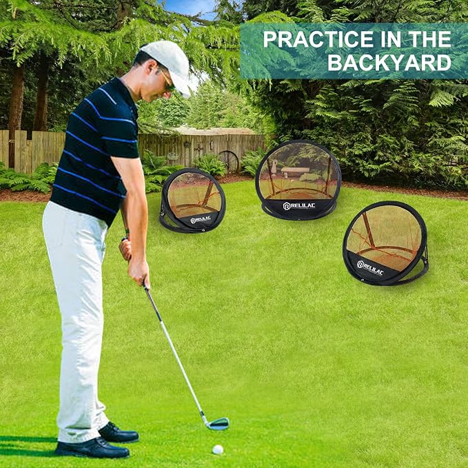 RELILAC Pop Up Golf Chipping Practice Net Set - Indoor/Outdoor Golfing Target Accessories for Golf Practice - Improve Your Short Game - Gifts for Men, Dad, Mom, Husband, Women, Kid, Golfers