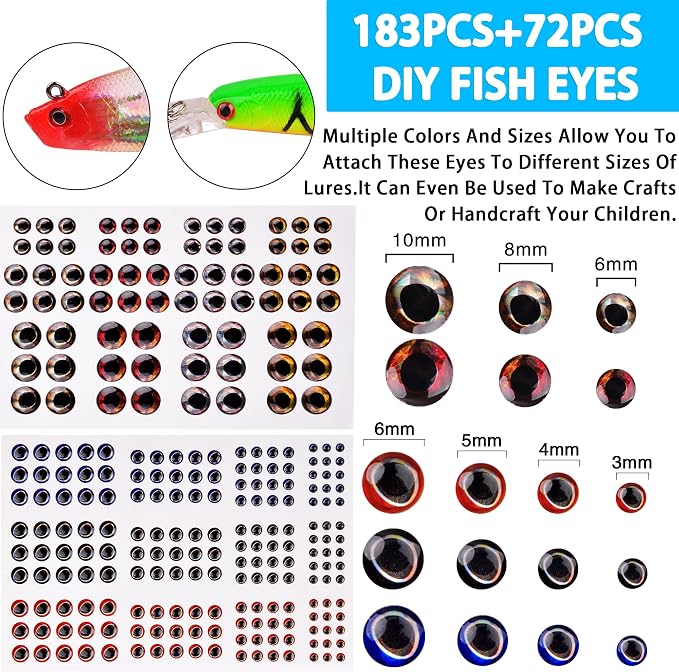 Blank Fishing Lure Kit,Unpainted Popper Plug Lures DIY Crank Bait Set Fishing Pliers Treble Hooks 3D/4D Lure Eyes Bait Sticker Split Rings,Fish Tackle Accessories Kits