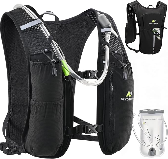 N NEVO RHINO Running Vest, Hydration Vest Pack, Lightweight Hydration Backpack with 1.5L Water Bladder for Hiking, Trail,Cycling,Bike,Marathons for Women Men