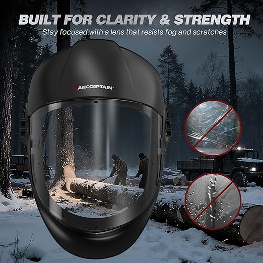 ARCCAPTAIN Anti-Fog Panoramic Full Face Shield, Clear Polycarbonate Full Face Mask with Impact Protection and Adjustable Ratcheting Headgear, ANSI Z87.1 Certified for Grinding and Cutting