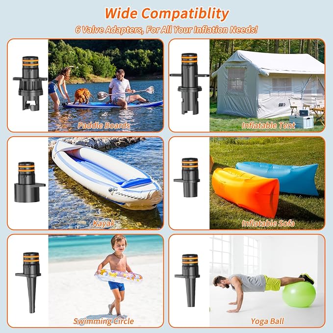 Fisca Paddle Board Pump, 25PSI Portable Rechargeable SUP Air Pump, Quick Inflate/Auto Off & Car Adapter Electric Air Compressor for Stand up Paddle Boards,Kayak,Tent