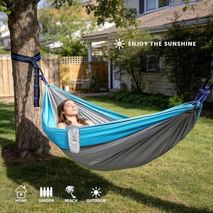 Camping Hammocks, Double & Single Hammock with Tree Straps,Portable Lightweight Parachute Nylon Camping Gear for Outside Hiking Beach Backpack Survival Travel- Up to 400lbs