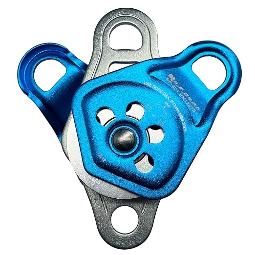 30kN Upgraded Rescue Double Pulley Sheave with Swing Plate,CE High Strength Pulley for Backyard Zipline, Climbing, Rock Rescue Lifting, Hauling, Fit Rope up to 13 mm/Holds Up to 6750lbs,Blue
