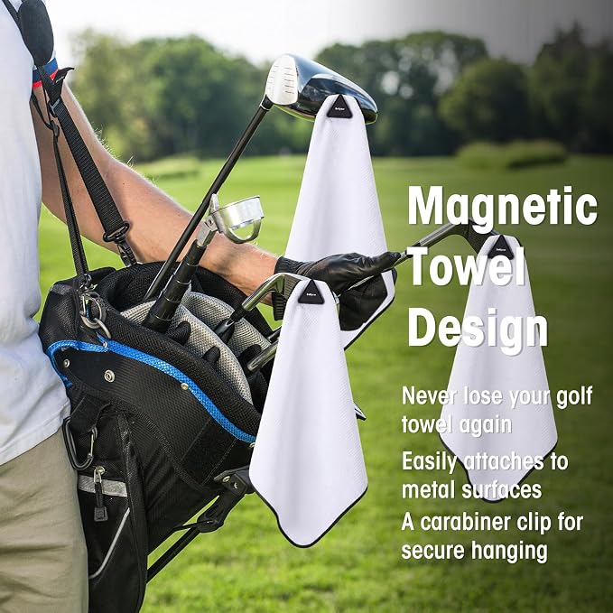 Batiyeer Magnetic Golf Towel Bulk 16" x 16" Microfiber Fabric Towels with Clip Waffle Absorbent Strength Magnet Golf Accessories Ball Cleaner for Carts Men