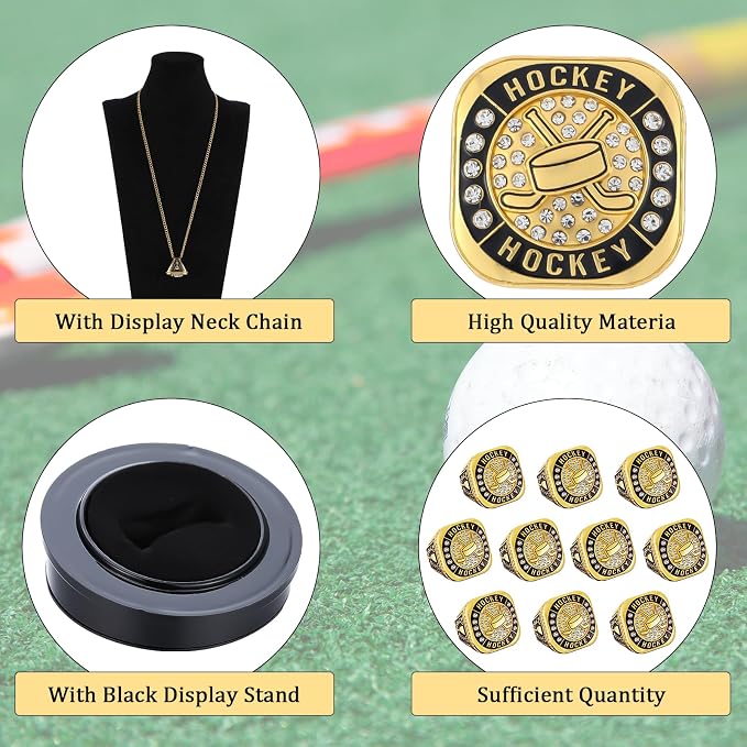 Highergo 10 Pcs Basketball Softball Baseball MVP Dancer Champion Trophy Ring with Display Stand Star Football Soccer Volleyball Golf Cheerleading Bowling Track Field