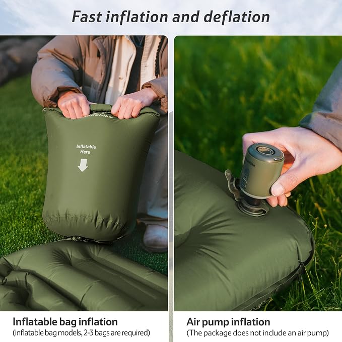 Naturehike Camping Sleeping Pad, Ultralight Inflatable Sleeping Mat with Pillow &Air Pump Sack, 3.74 Inch Lightweight Air Mattress for Camping, Backpacking, Hiking, Traveling