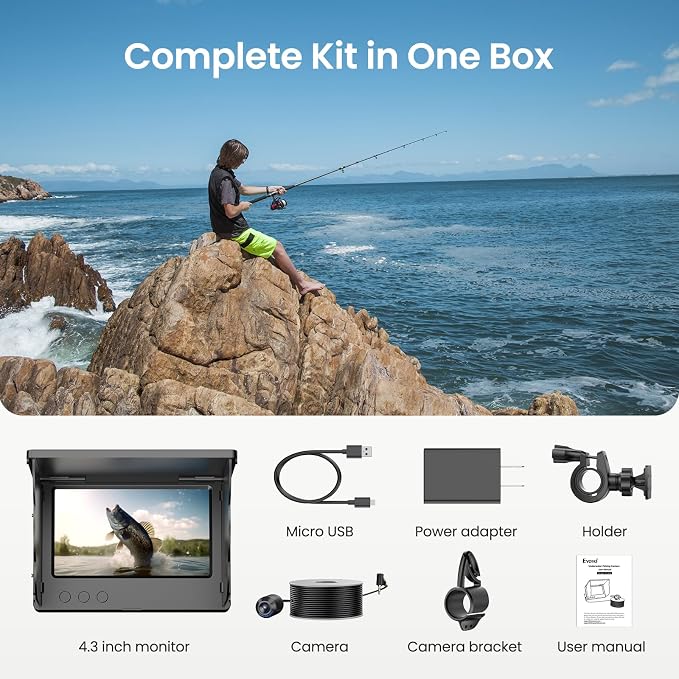 Eyoyo Underwater Fishing Camera, 5000mAh Battery, Infrared Night Vision, IP68 Waterproof Portable Fish Camera for Ice, Lake, Boat & Kayak Fishing