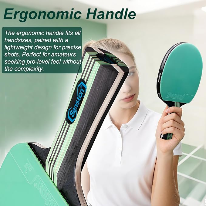 Senston 5-Ply Ping Pong Paddles Set – Premium Wood Table Tennis Set of 4 with 6 Balls & Portable Carry Case – High-Control 2mm Sponge & Ergonomic Non-Slip Grip for Beginners & Family Play