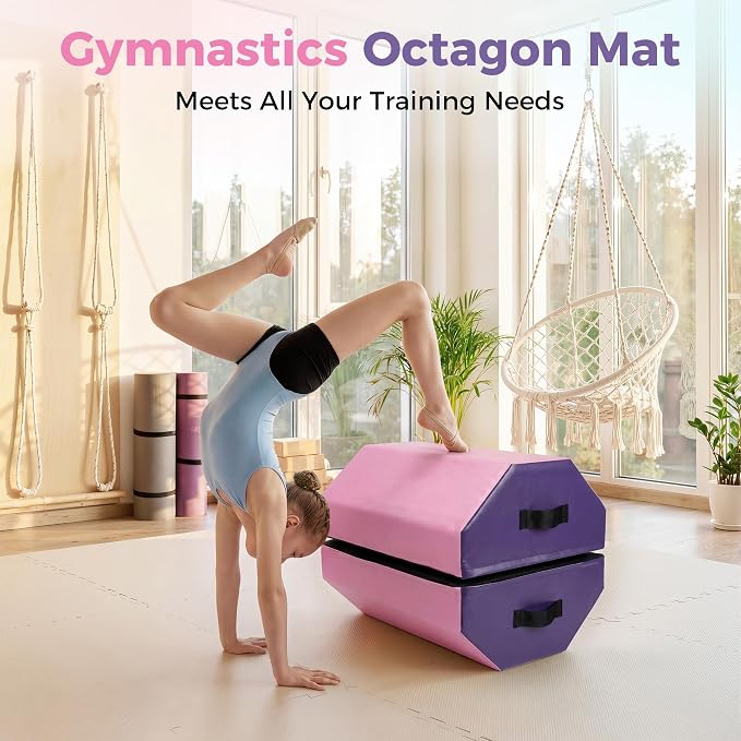 Detachable Octagon Gymnastics Mat, Home Tumbling Mat, Skill Shape Tumbling Backbend Trainer Exercise Mat, with High-Density Foam & Waterproof Cover, for Gym Cheerleading, Martial Art, 17"X17"X23"
