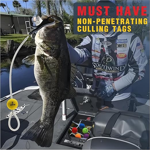 Cull Tags for Bass Fishing, Fish Culling System with 6 Color-Coded Tags and Buoy Keeper, No Puncture Style Tournament Bass Fishing Accessories Fishing Gear for Tournament Angler