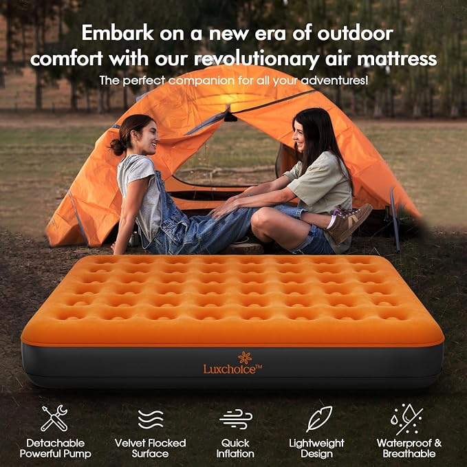 Luxchoice Air Mattress Queen with Cordless Rechargeable Air Pump 9'' Camping Self Inflating Mattress 2 Mins Inflatable Air Bed for Home Guest Outdoors Portable Hiking Travel